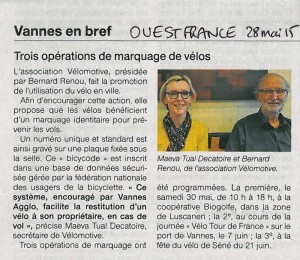 « Trois opérations de marquage de vélos » (article Ouest-France)