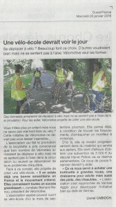 « Une vélo-école devrait voir le jour » (article Ouest-France)